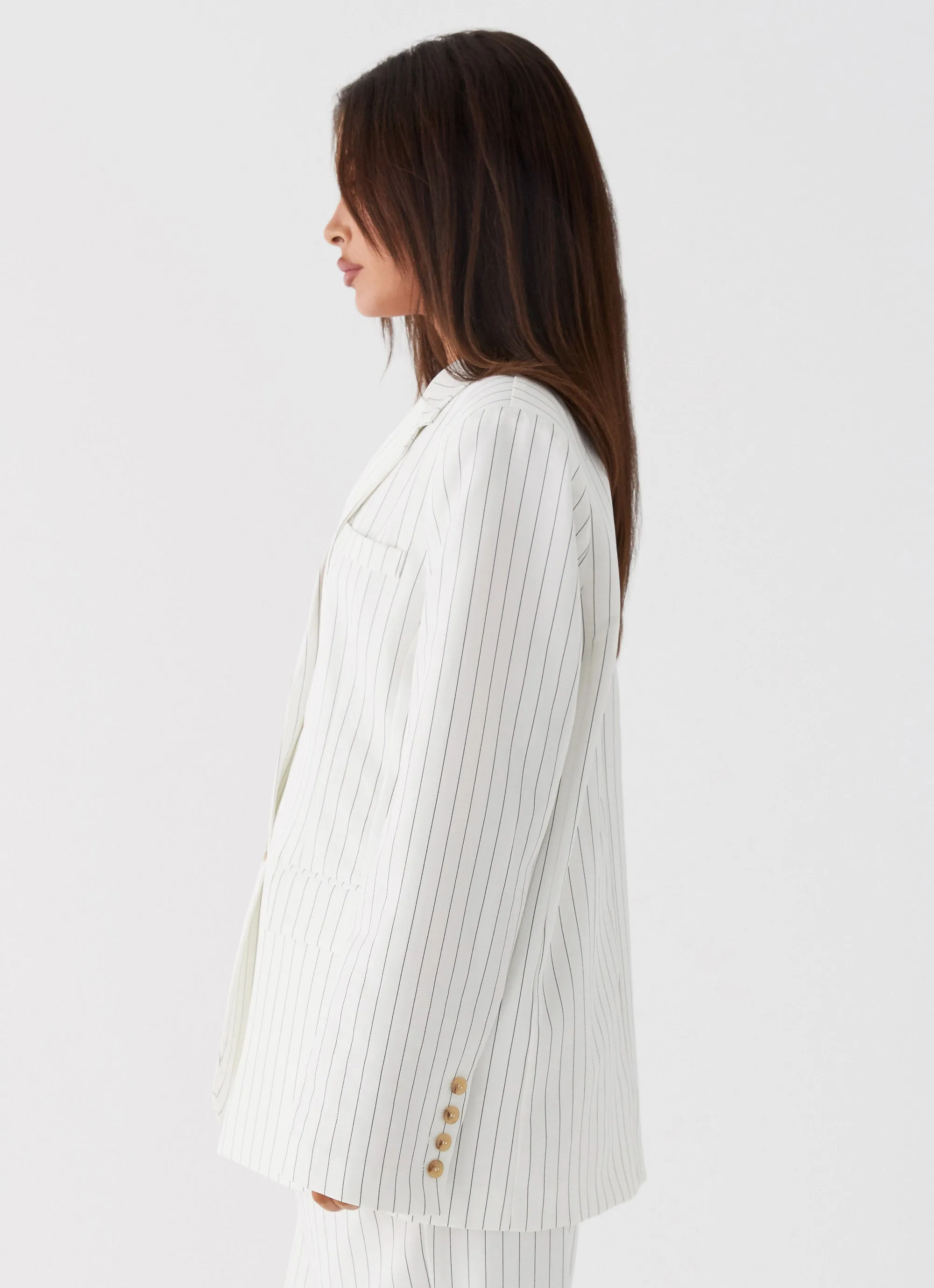 Can't Leave Pinstripe Oversized Blazer - White Pinstripe