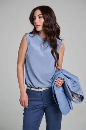 Cap Sleeve Blouse - Crepe de Chine - Blue Sky