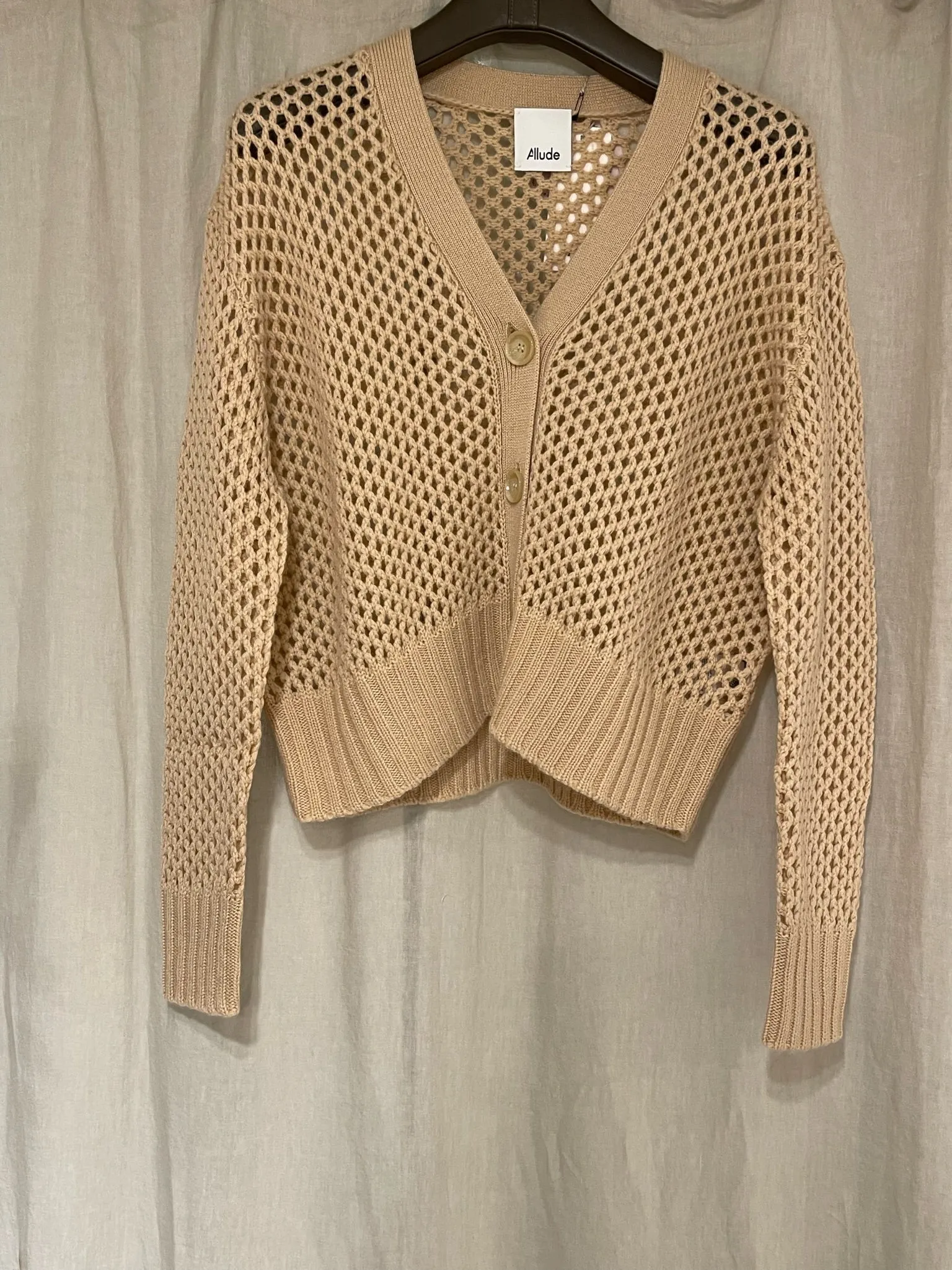 Cashmere v-neck mesh cardigan - camel