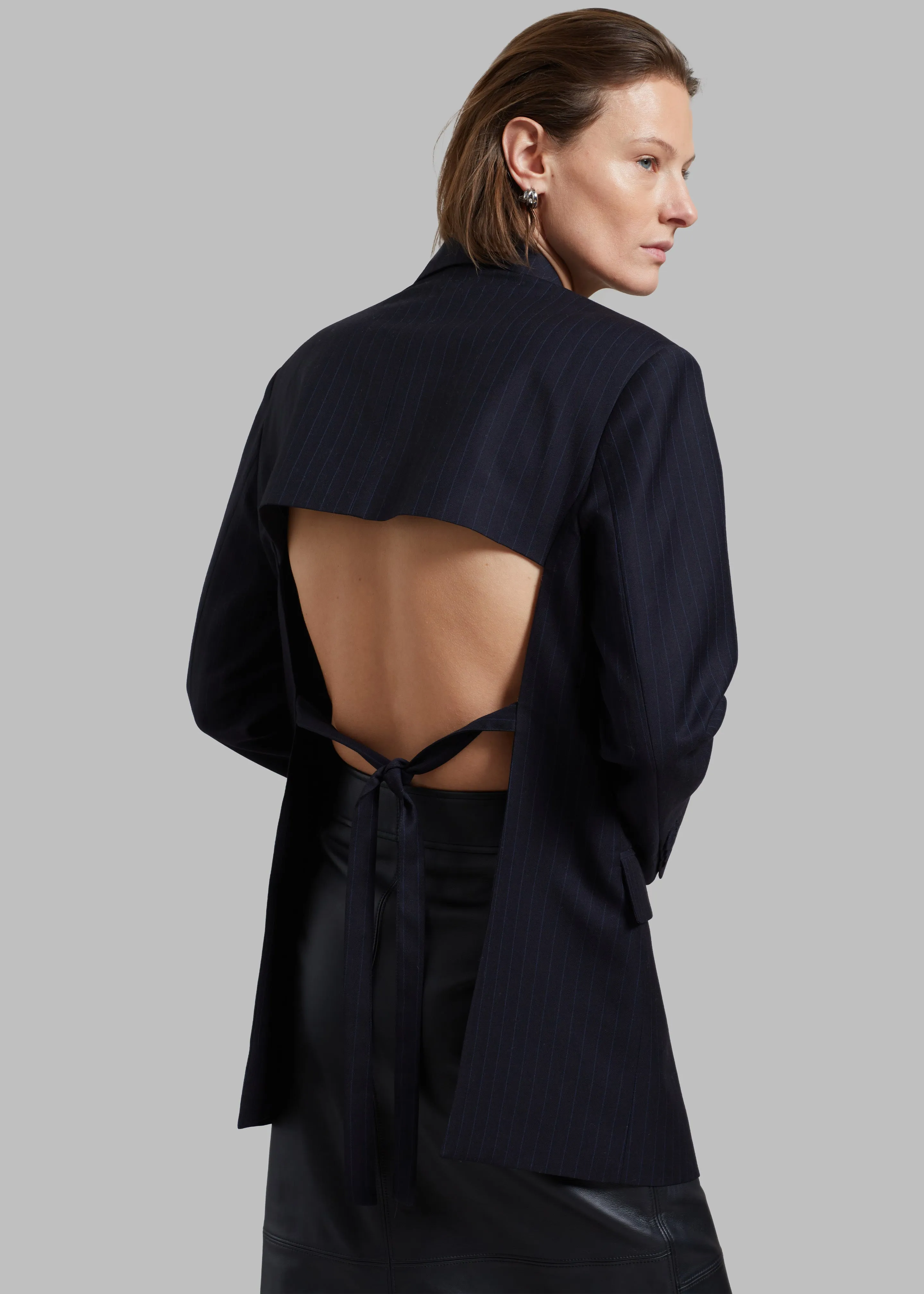 Cedric Open Back Blazer - Navy Stripe