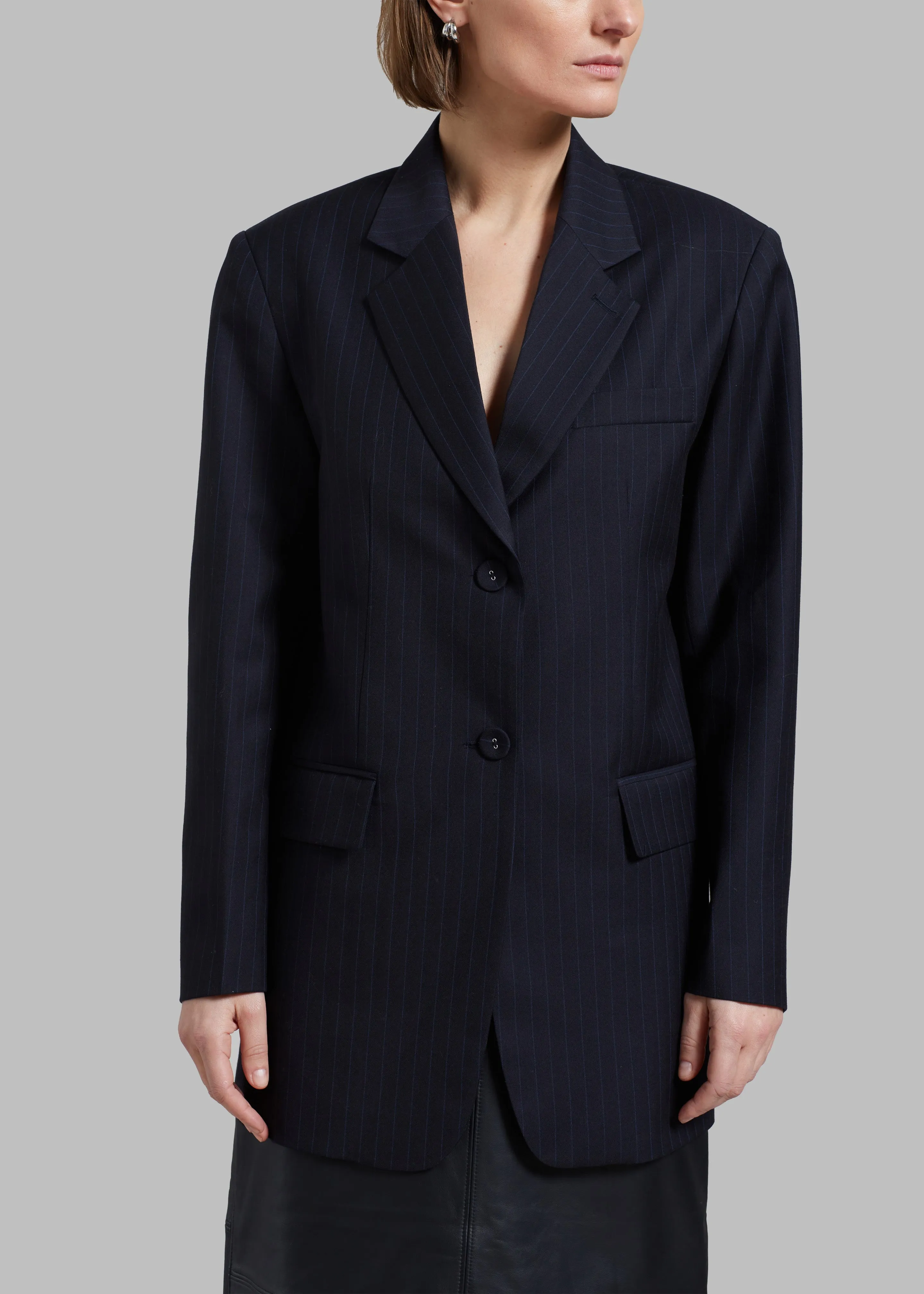 Cedric Open Back Blazer - Navy Stripe