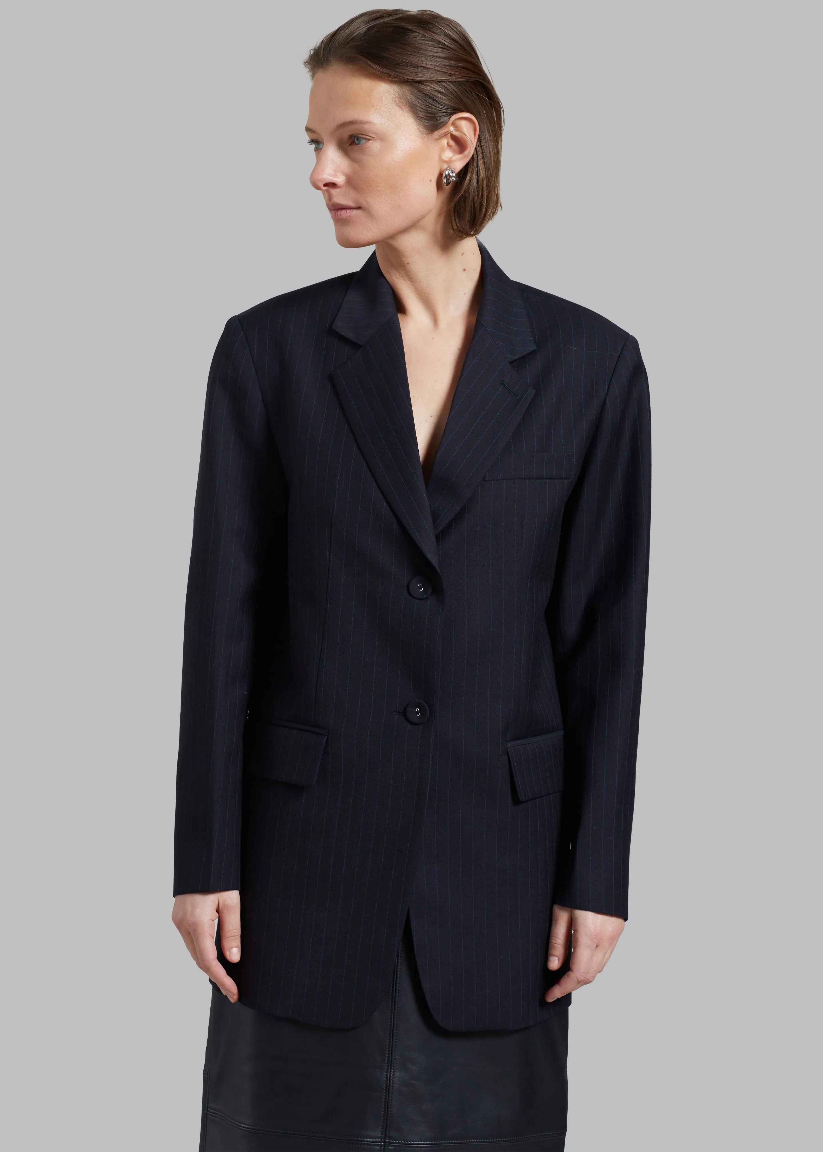 Cedric Open Back Blazer - Navy Stripe