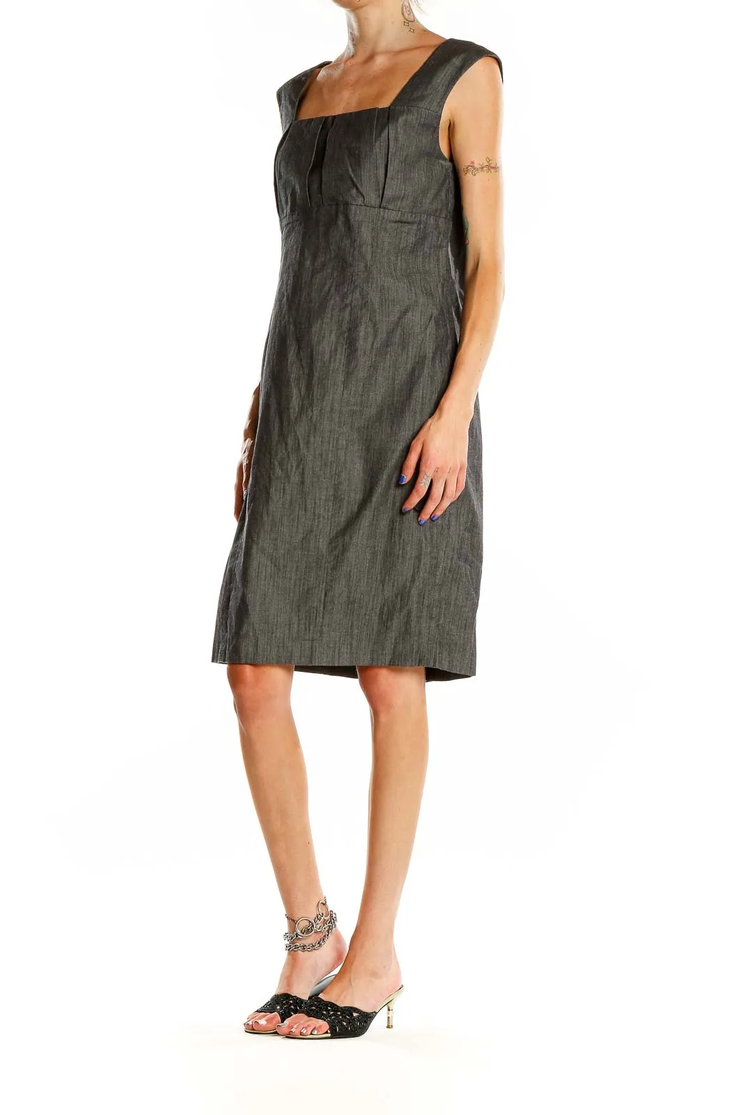 Charcoal Square Neck Sheath Dress