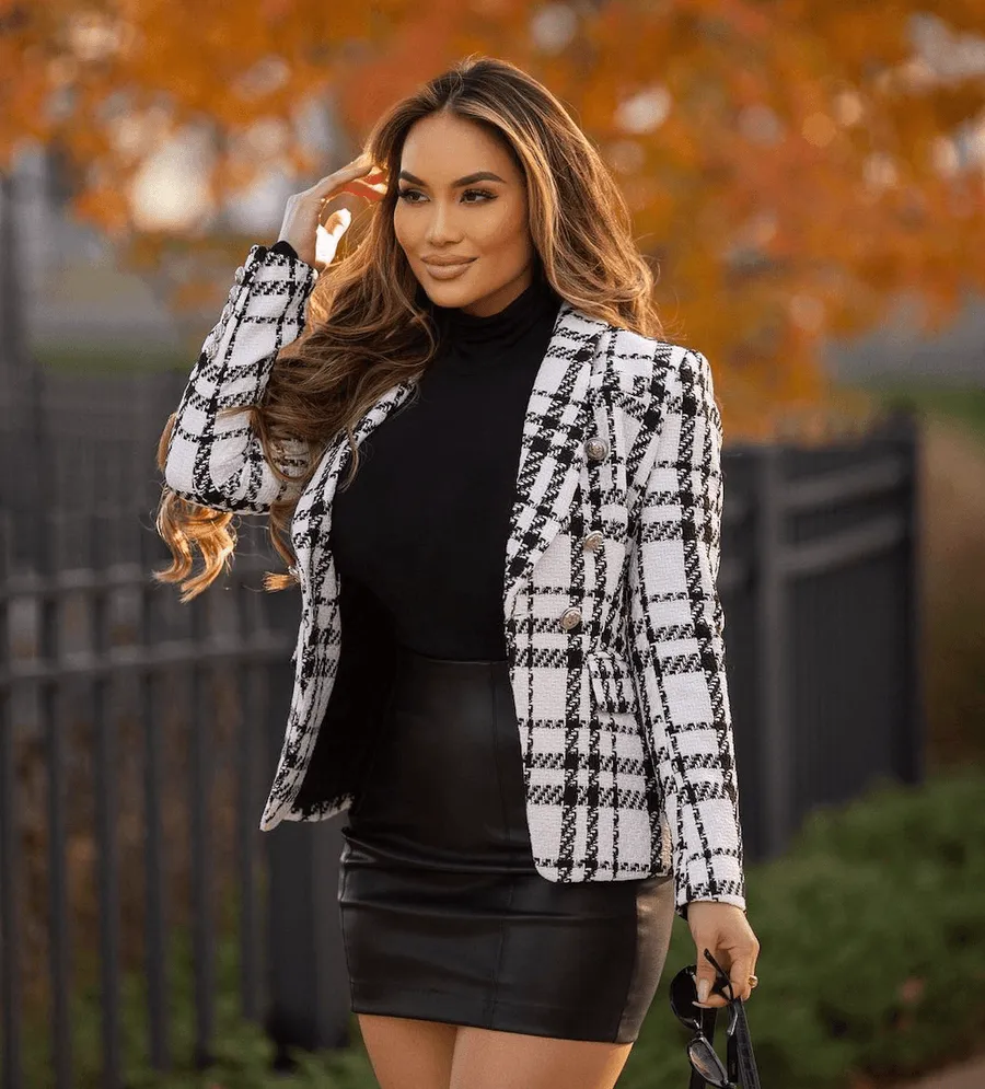 Checkered Black and White Blazer