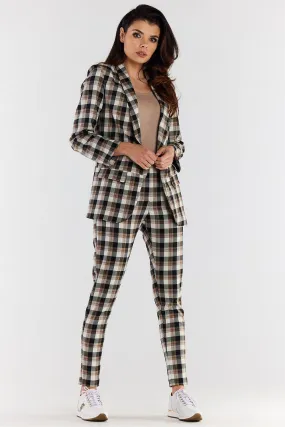 Chic High-Waisted Plaid Trousers Ensemble for Women