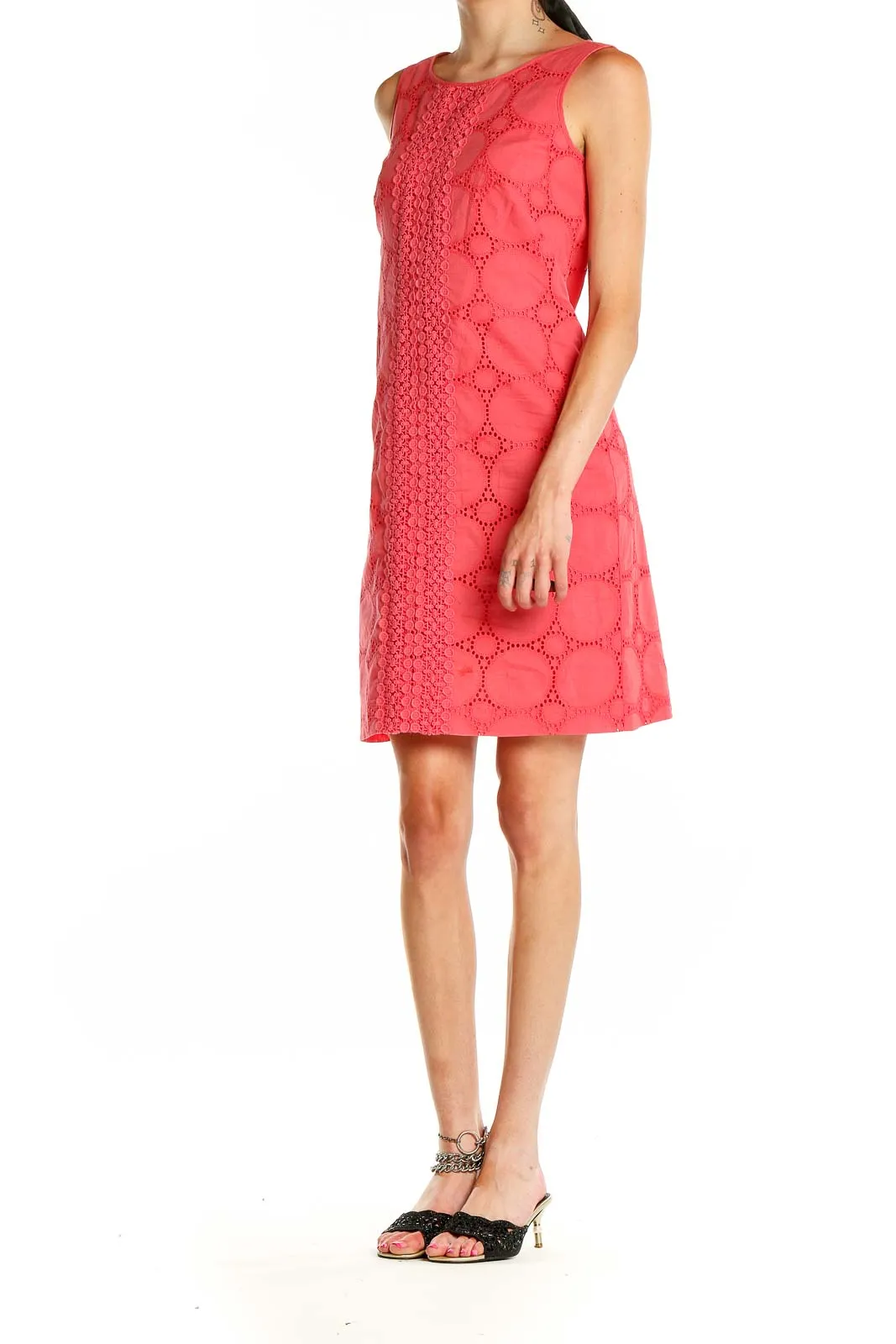 Coral Eyelet Lace Sleeveless Shift Dress