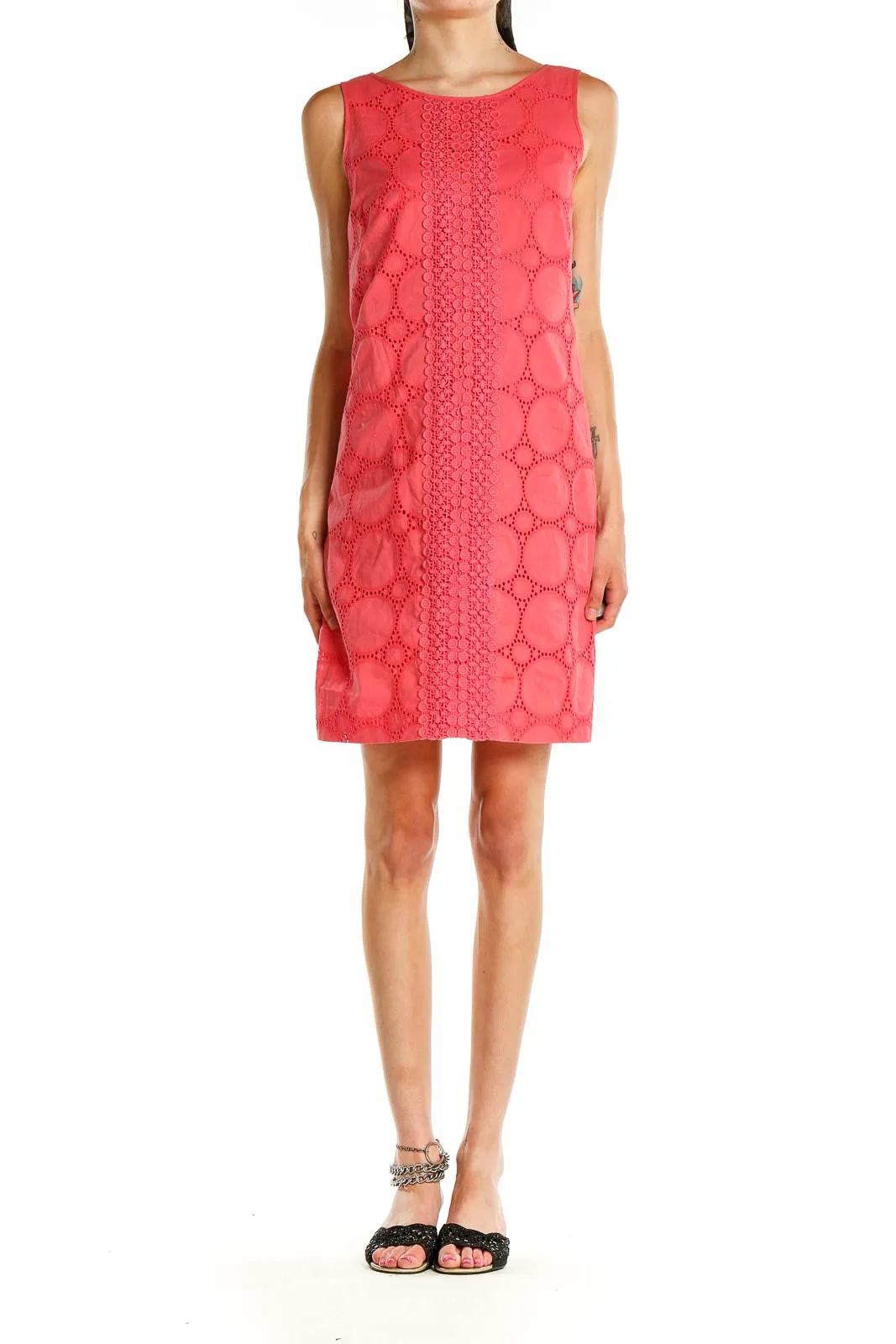 Coral Eyelet Lace Sleeveless Shift Dress