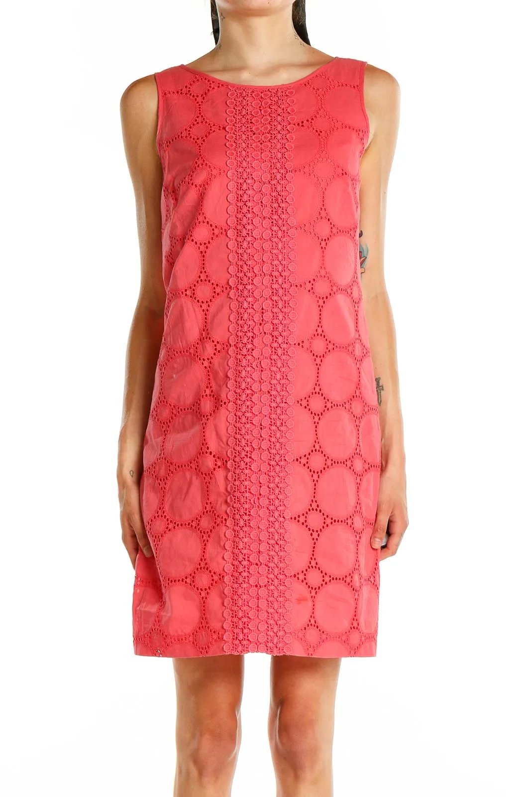 Coral Eyelet Lace Sleeveless Shift Dress