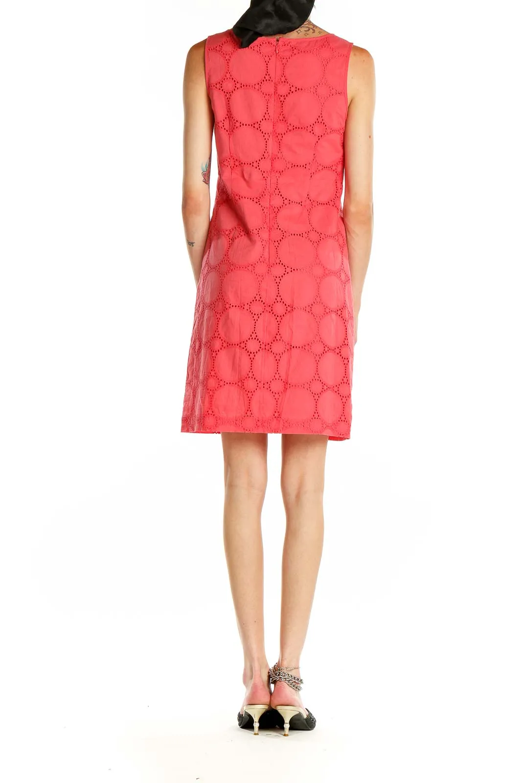 Coral Eyelet Lace Sleeveless Shift Dress