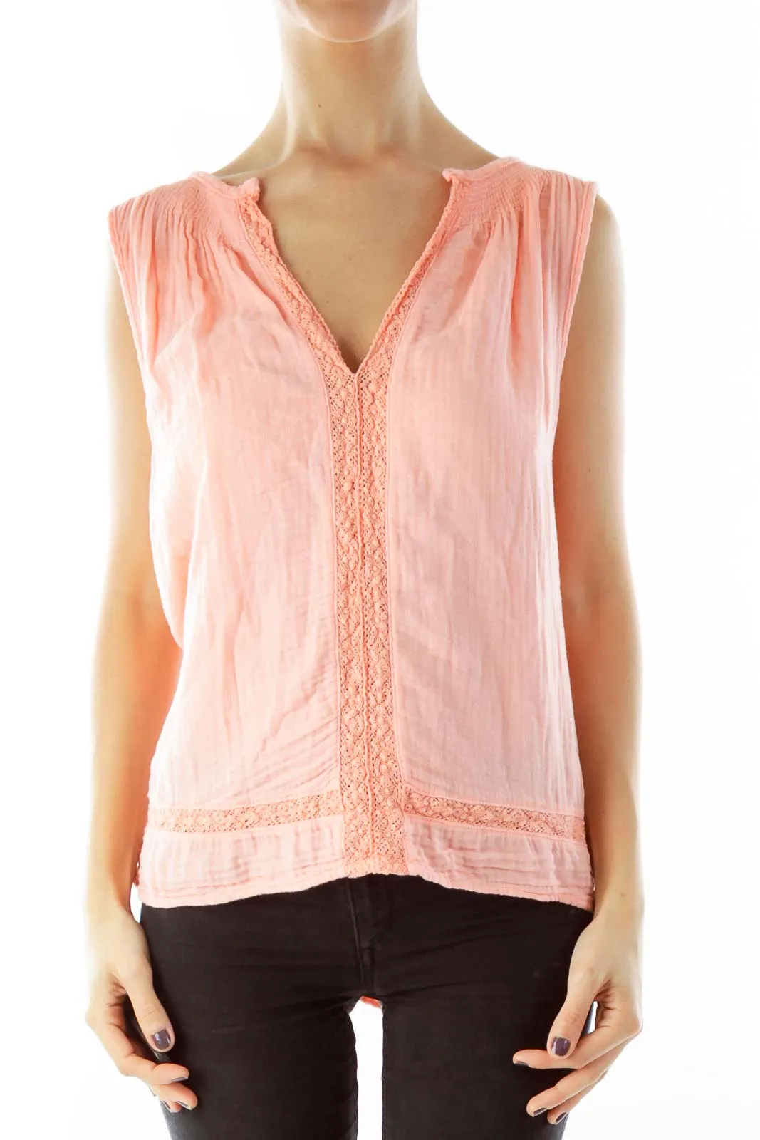 Coral V Neck Lace Blouse