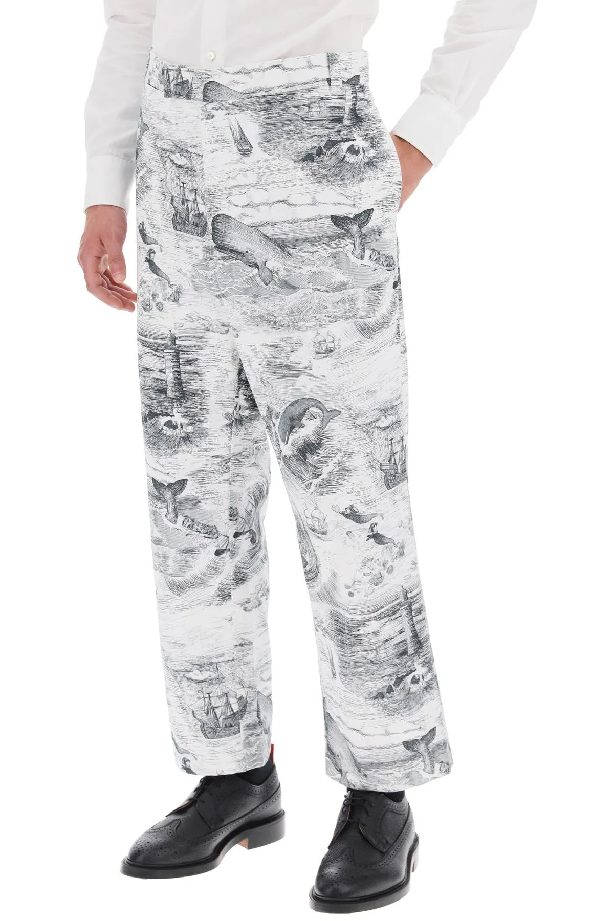 cropped pants with 'nautical toile' motif