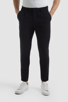 Cropped Pleated Trouser in Navy