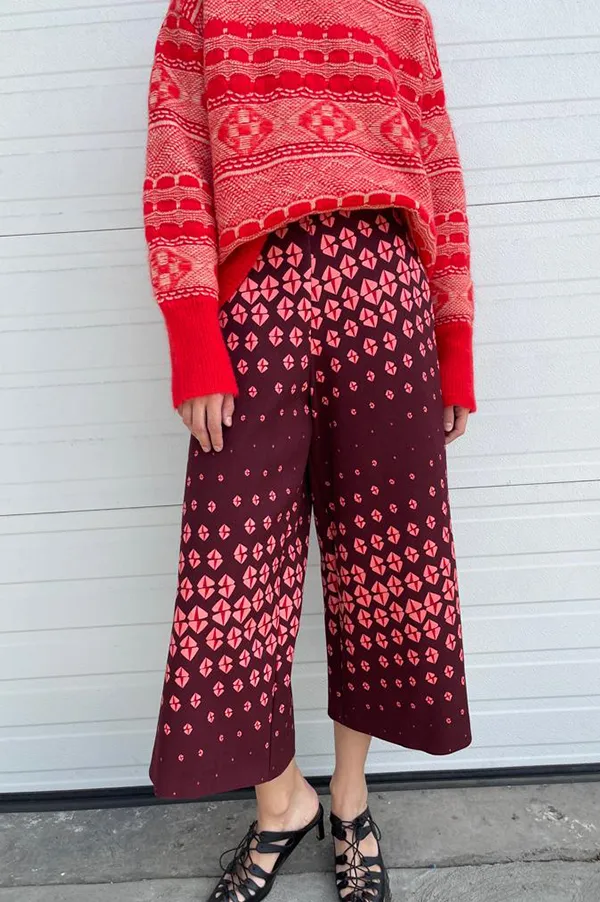 Cropped Wide Leg Gaucho Pants in Merlot