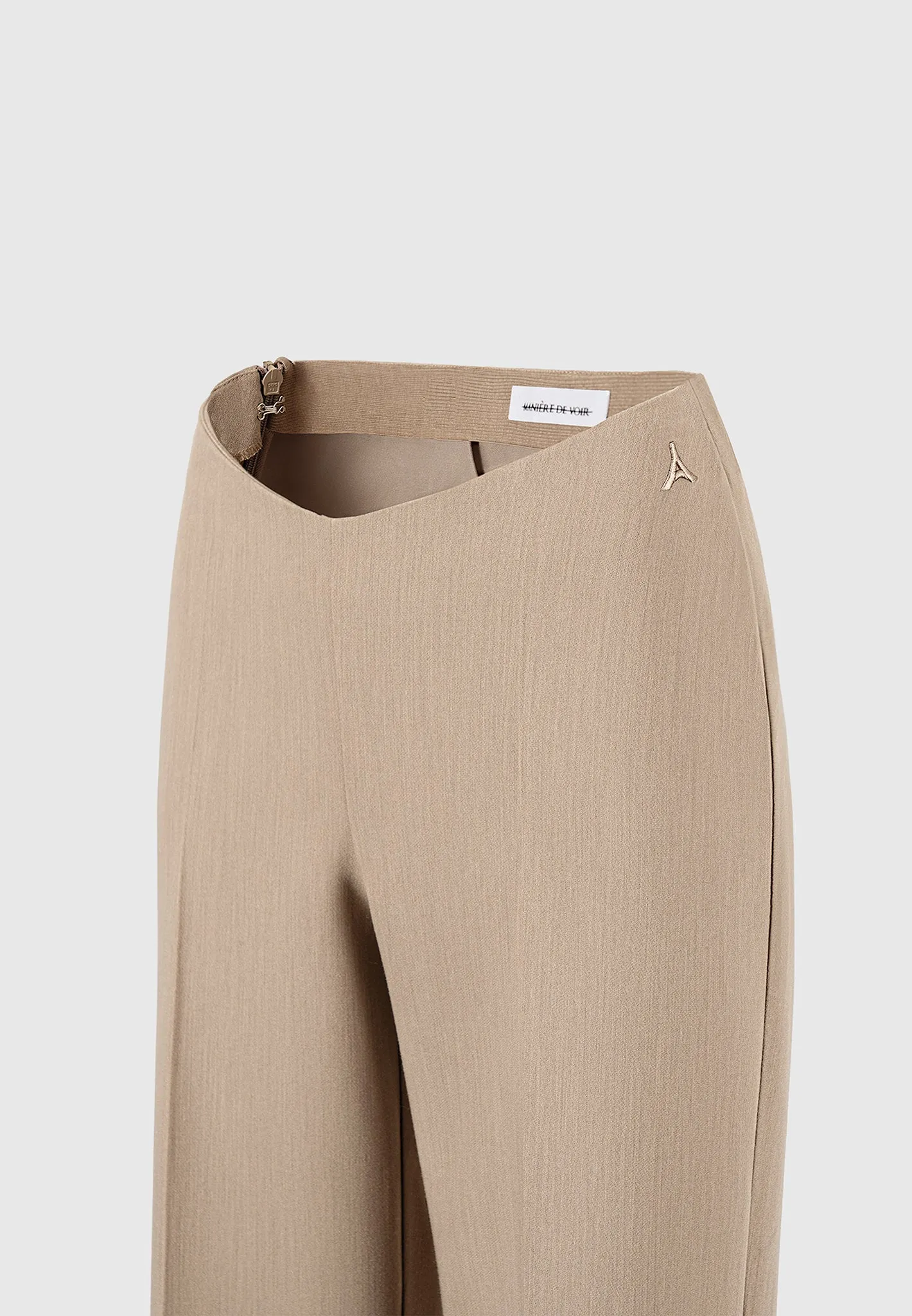 Curved Waist Tailored Trousers - Dark Beige