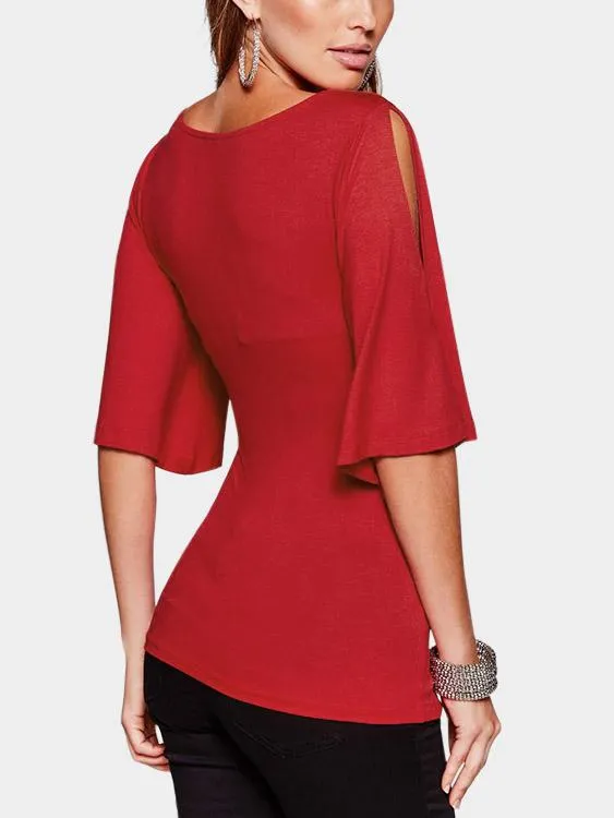 Custom Deep V Neck Crossed Front Cut Out Pleated Half Sleeve Blouses