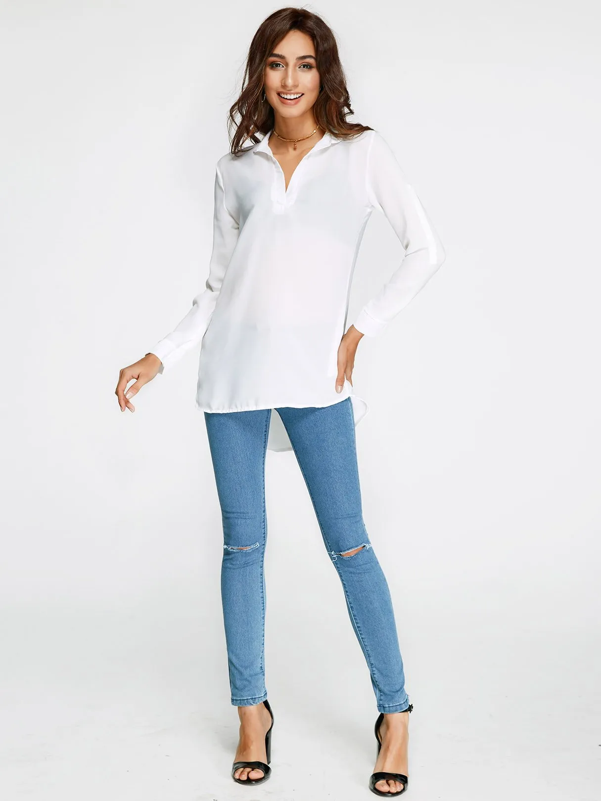 Custom V-Neck Long Sleeve Irregular Hem Top