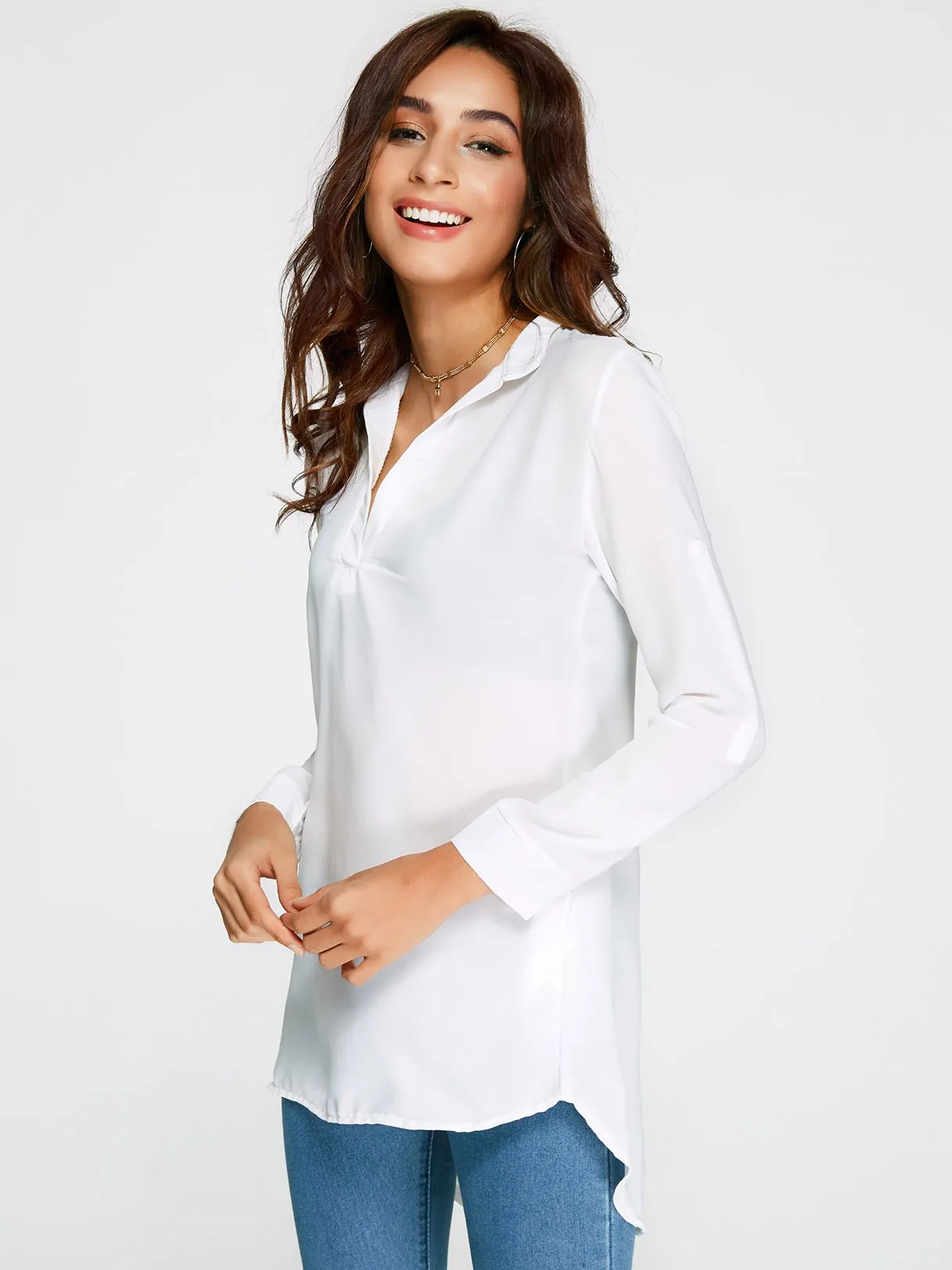 Custom V-Neck Long Sleeve Irregular Hem Top