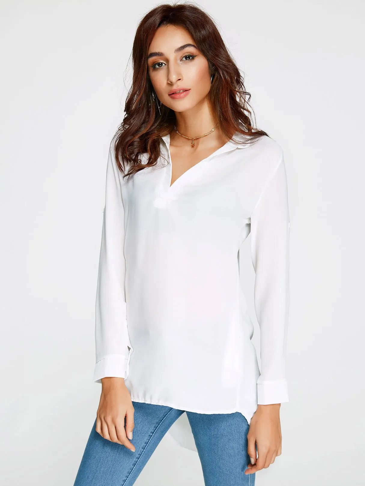 Custom V-Neck Long Sleeve Irregular Hem Top