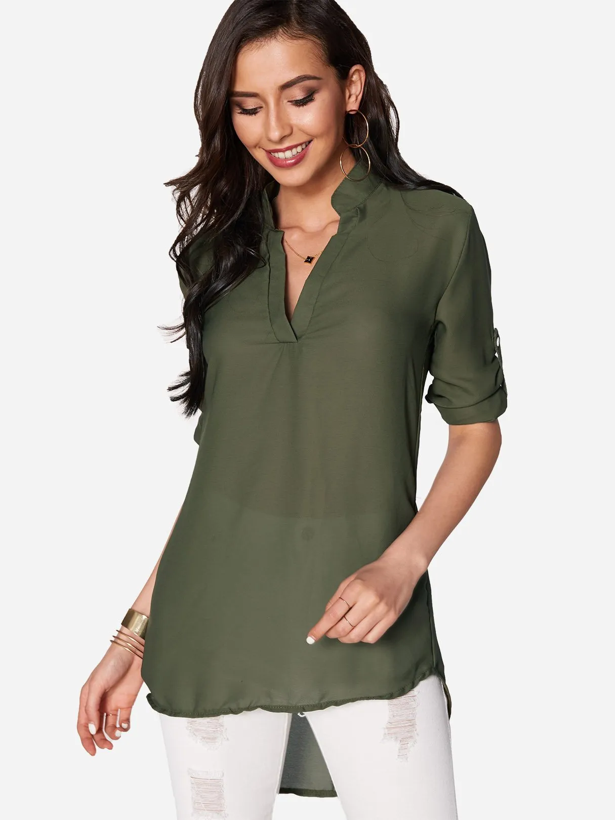 Custom V-Neck Long Sleeve Irregular Hem Top