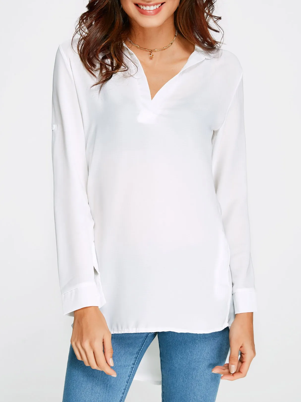 Custom V-Neck Long Sleeve Irregular Hem Top