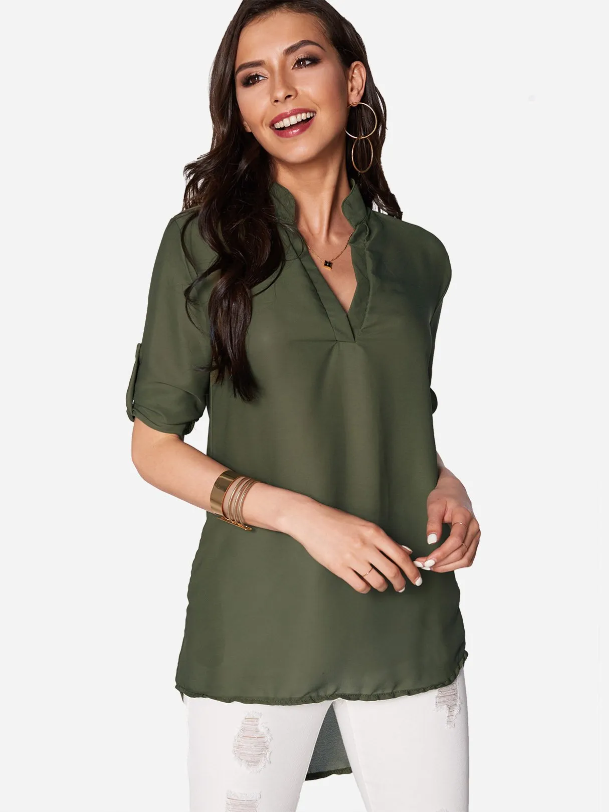 Custom V-Neck Long Sleeve Irregular Hem Top