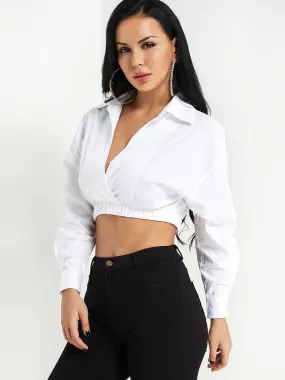 Custom V-Neck Long Sleeve White Blouses