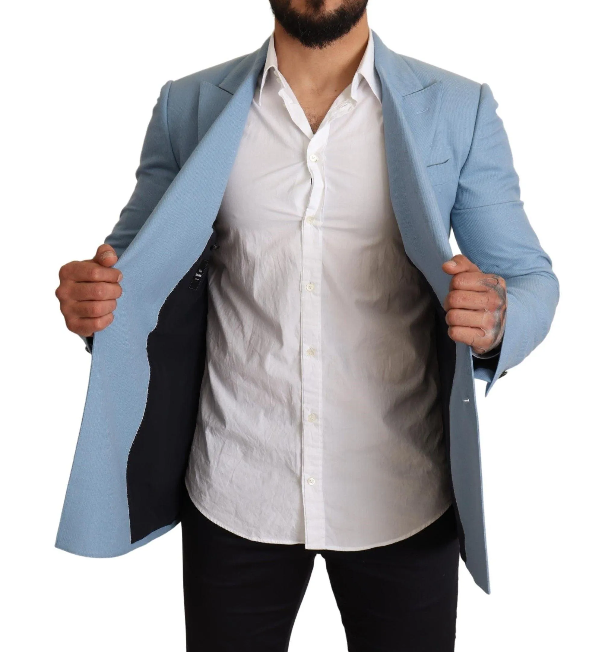 Dolce & Gabbana Blue Cashmere Silk Slim Fit Blazer Jacket