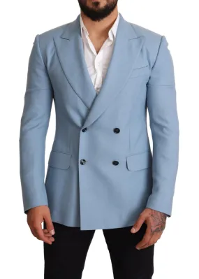 Dolce & Gabbana Blue Cashmere Silk Slim Fit Blazer Jacket