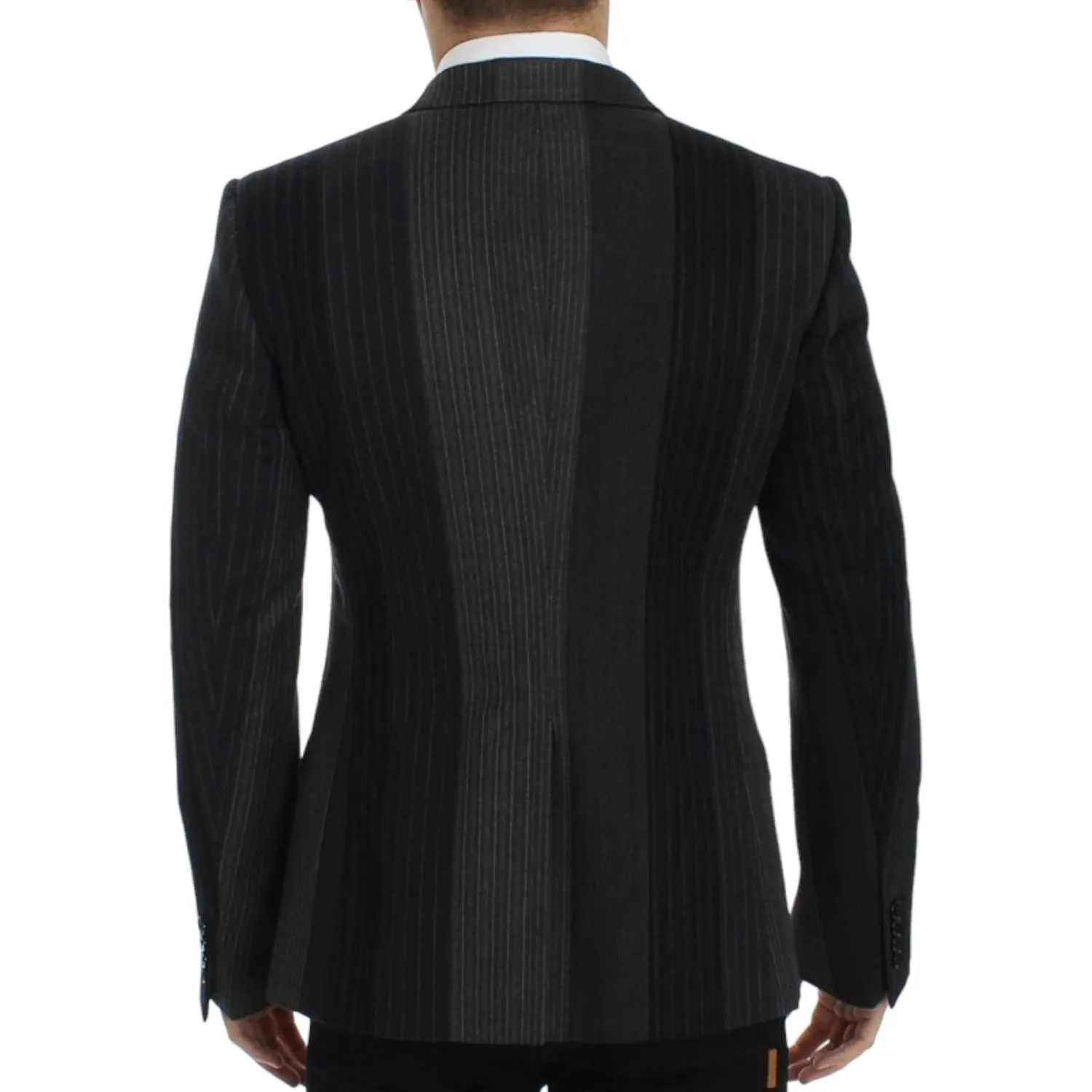 Dolce & Gabbana Elegant Gray Striped Wool Slim Blazer