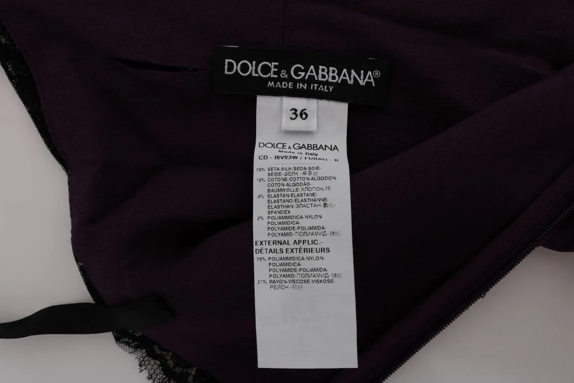 Dolce & Gabbana Purple Silk Stretch Black Lace Dress