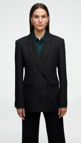 Double-Breasted Blazer in Viscose Wool Twill | Black