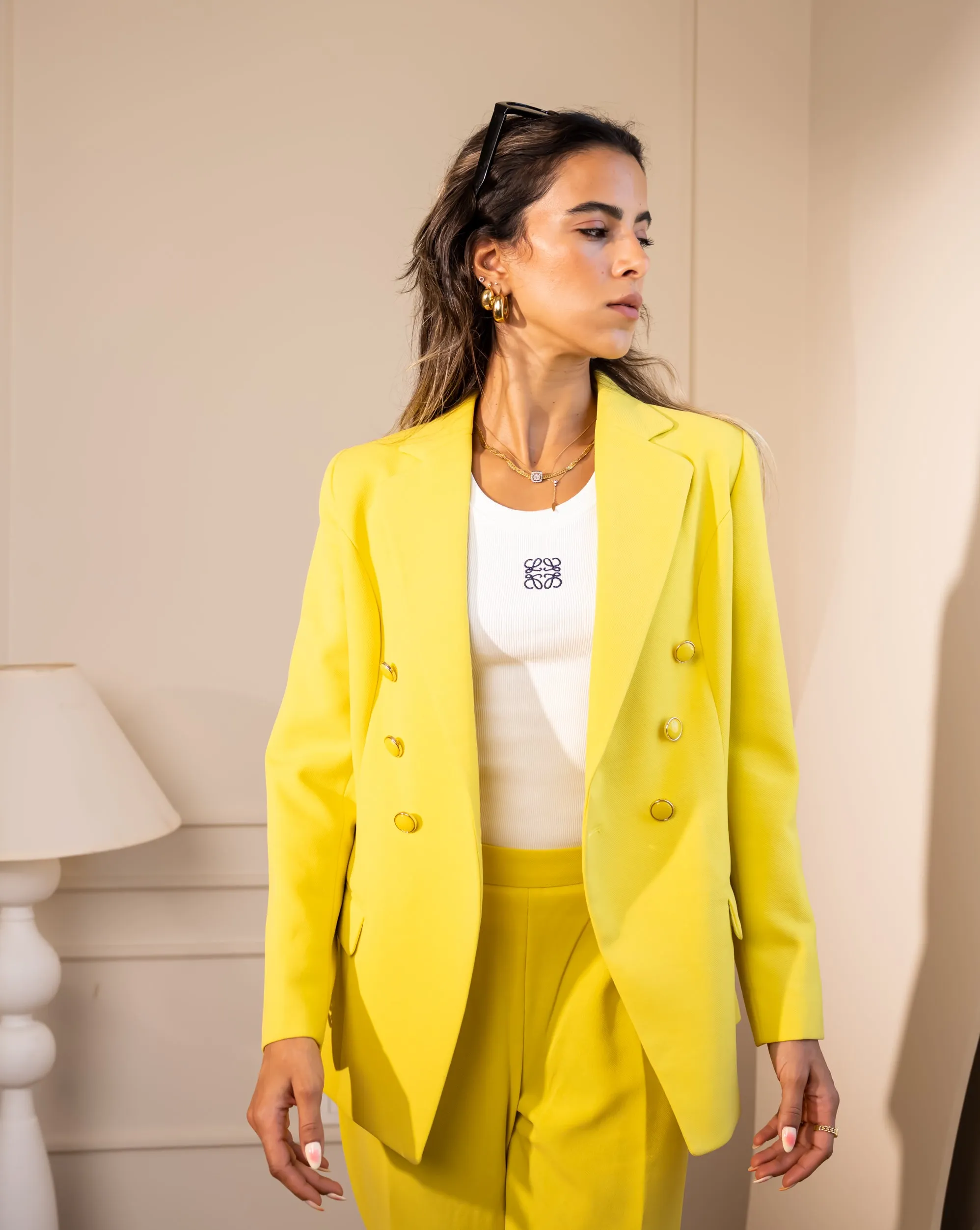 DOUBLE BREASTED BLAZER-YELLOW