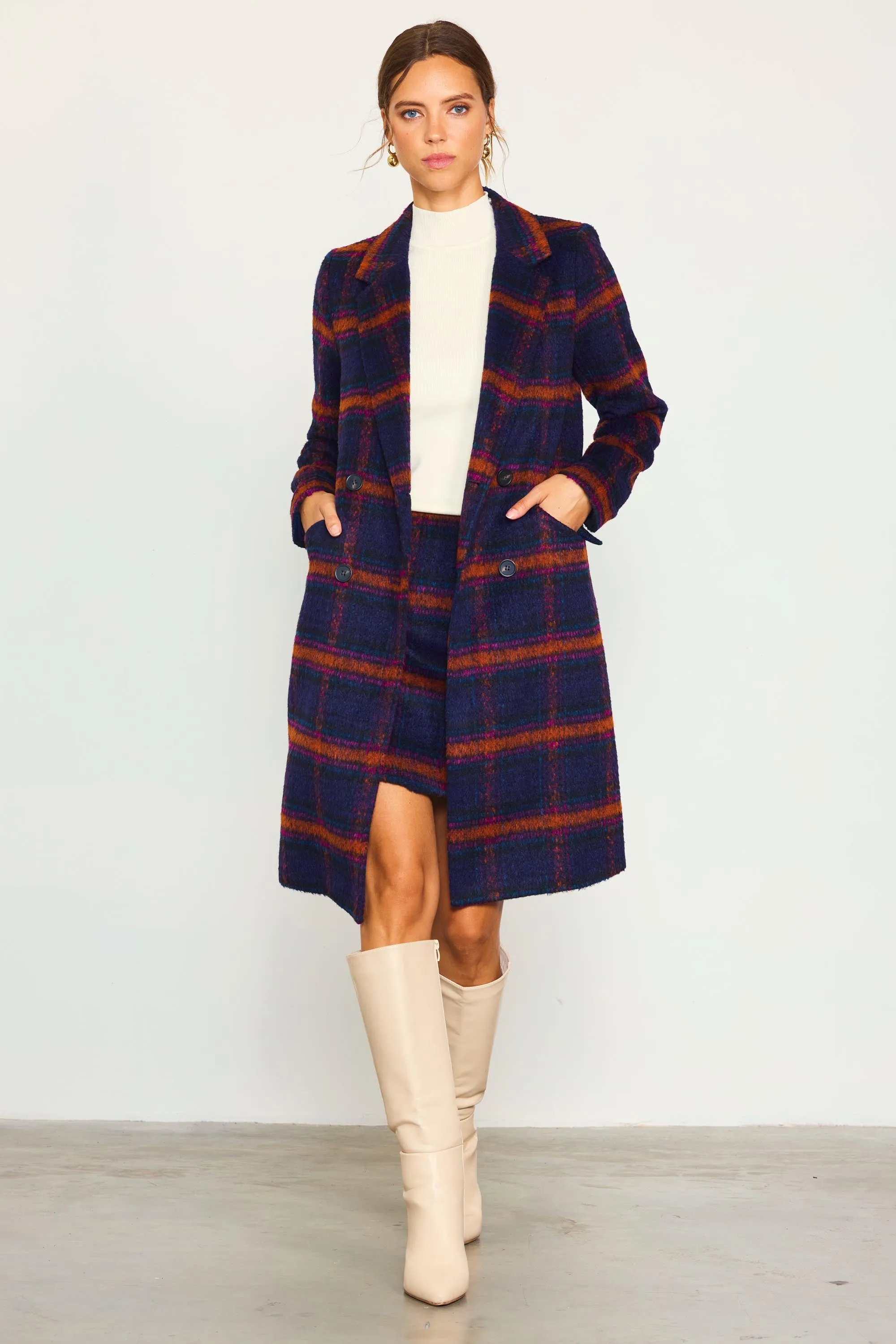 Double Breasted Plaid Coat