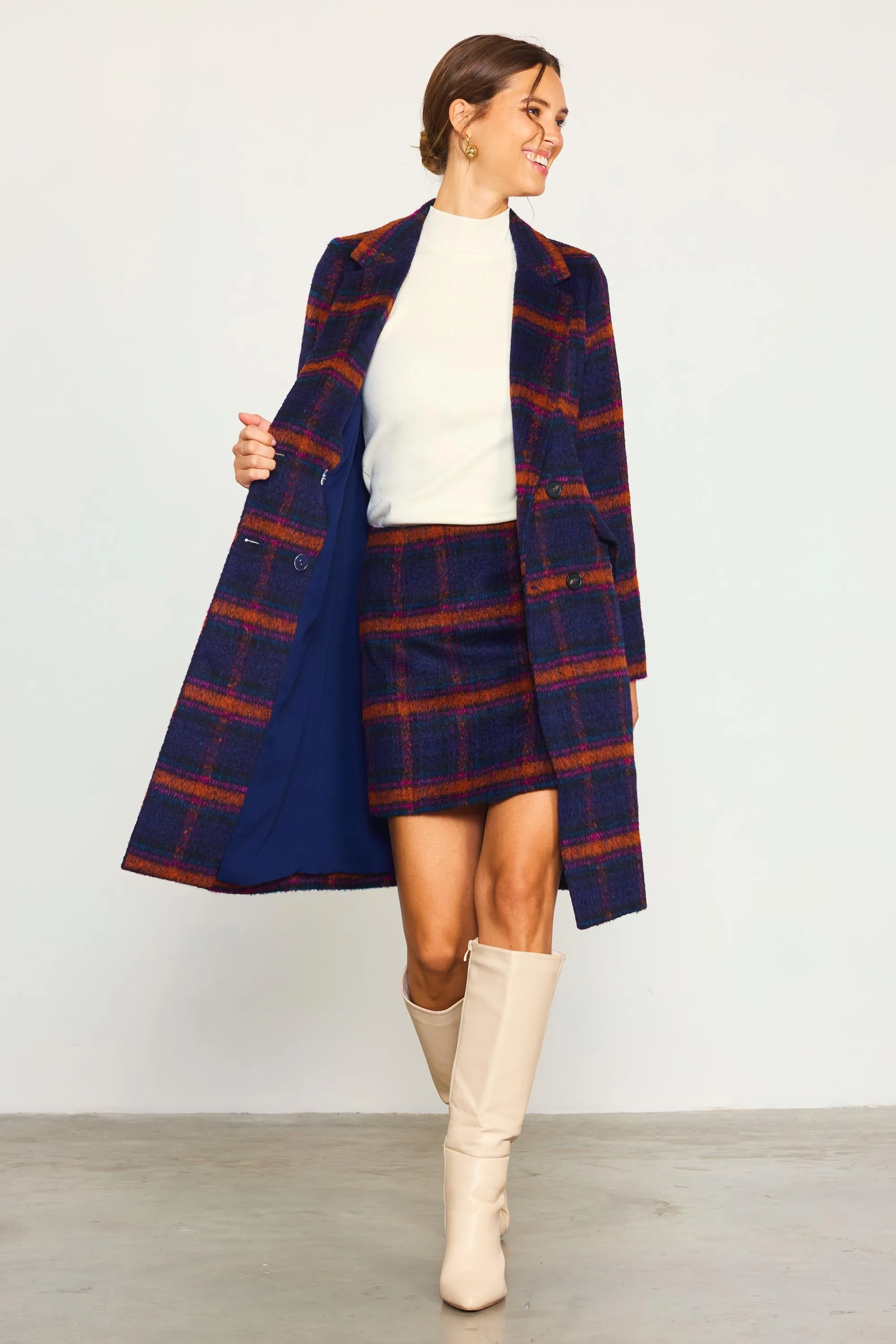 Double Breasted Plaid Coat