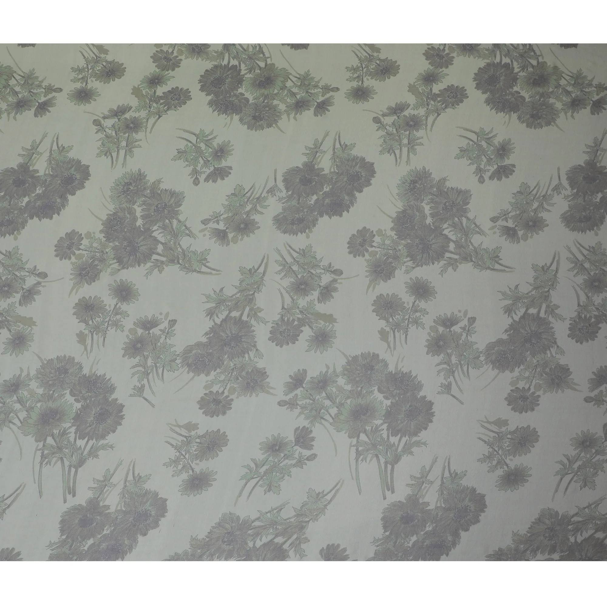 Elegant Grey and Green Floral Pure Silk Chiffon Fabric, 110 cms, South Korea-D19889