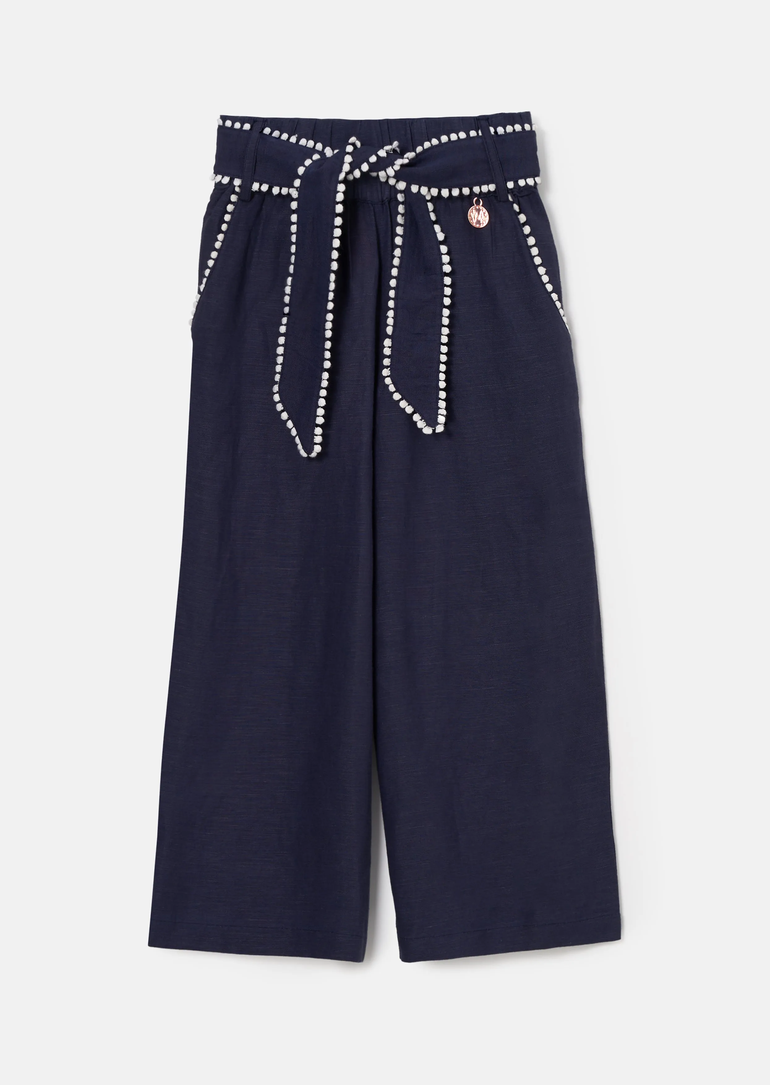 Erica Navy Tie Waist Cropped Trousers