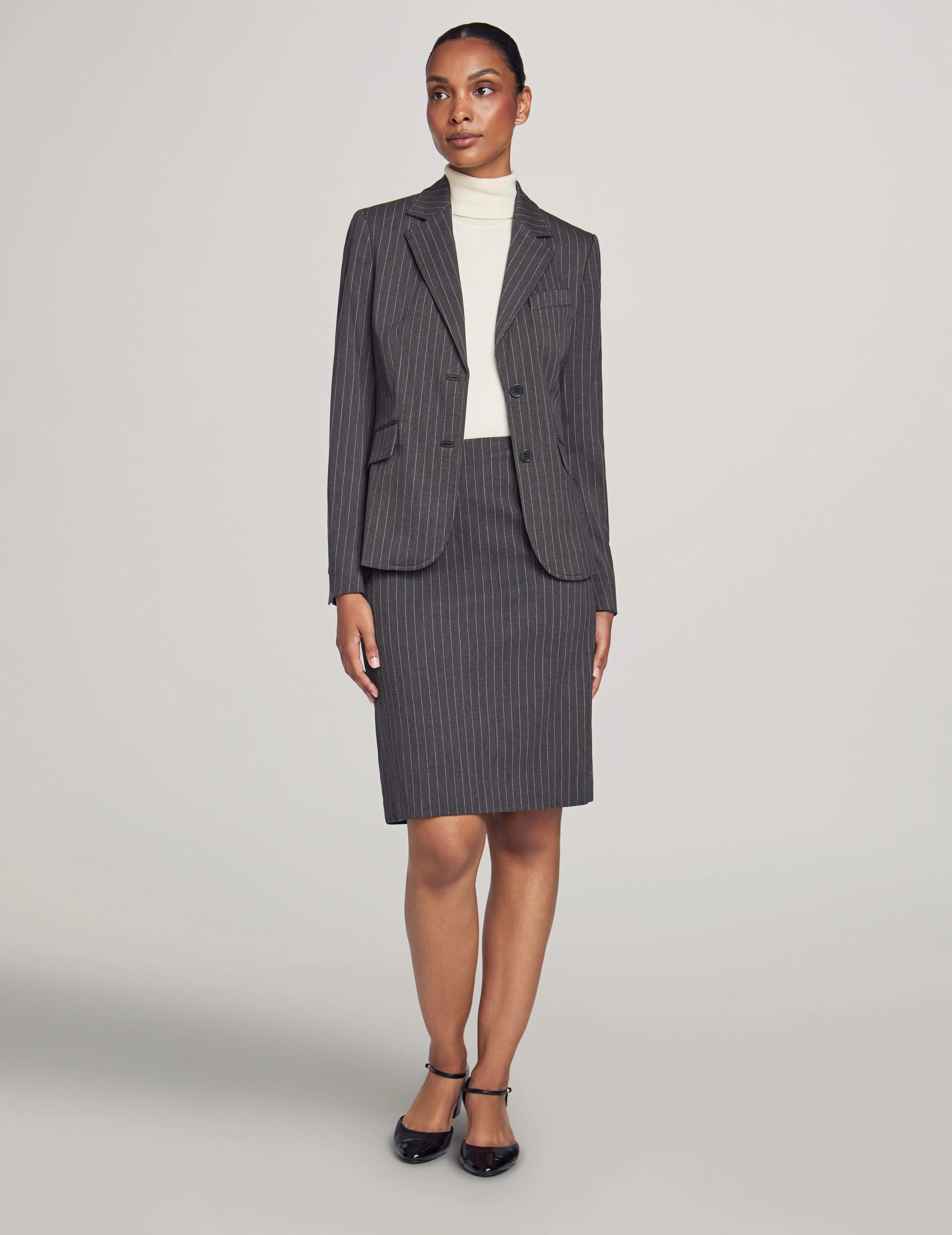 Executive Collection Pinstripe Two Button Jacket With Pant and Skirt