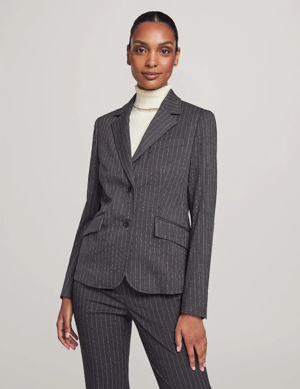 Executive Collection Pinstripe Two Button Jacket With Pant and Skirt