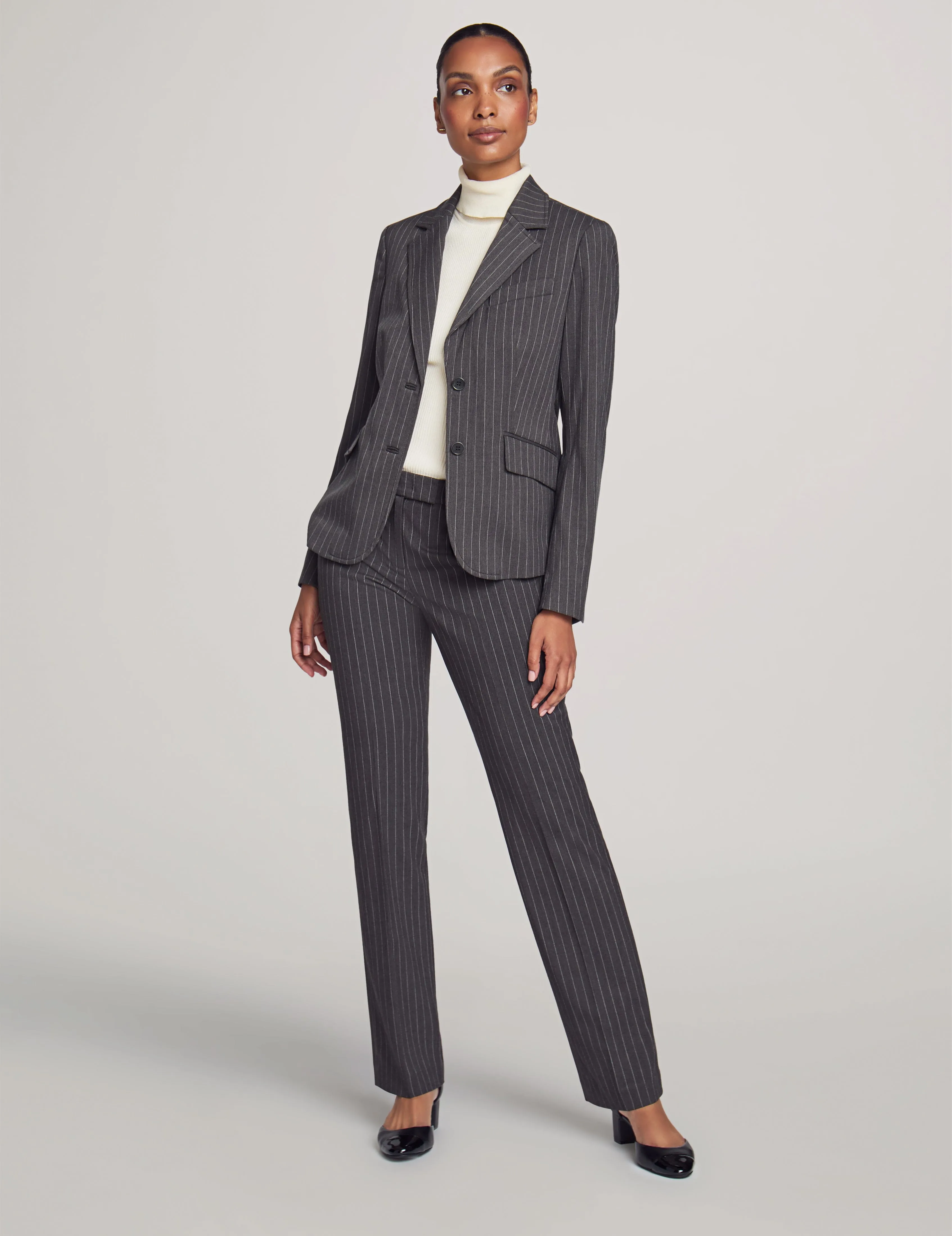 Executive Collection Pinstripe Two Button Jacket With Pant and Skirt