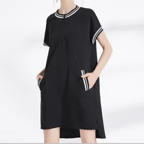 Fashion Solid O-Neck Stitching Asymmetrical Shift Dress