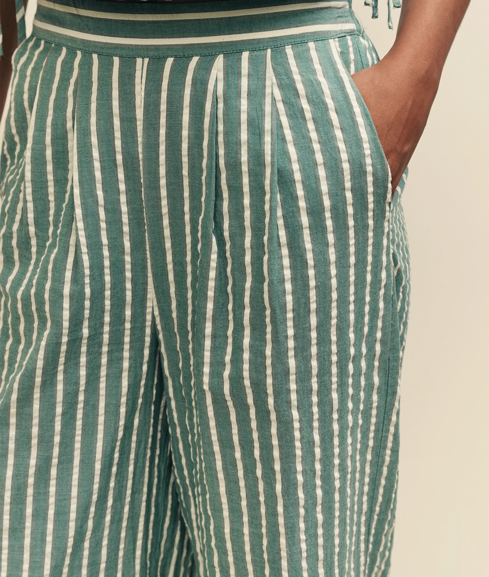 Fearne Cotton Stripe Wide Leg Trousers - Green