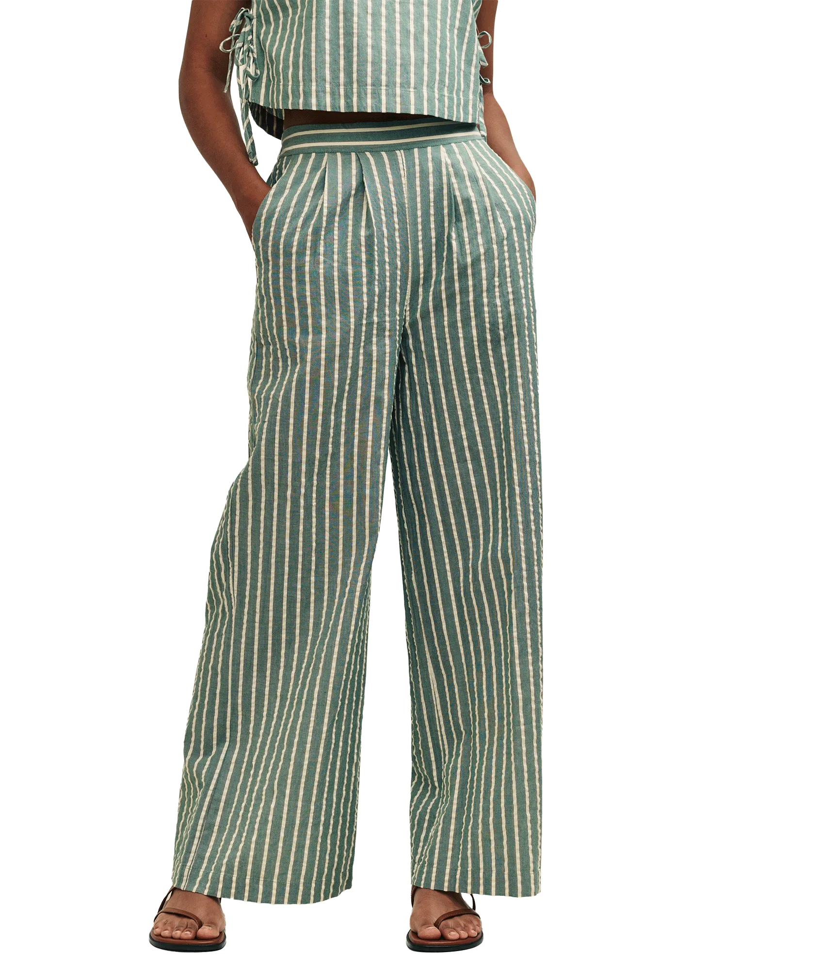 Fearne Cotton Stripe Wide Leg Trousers - Green