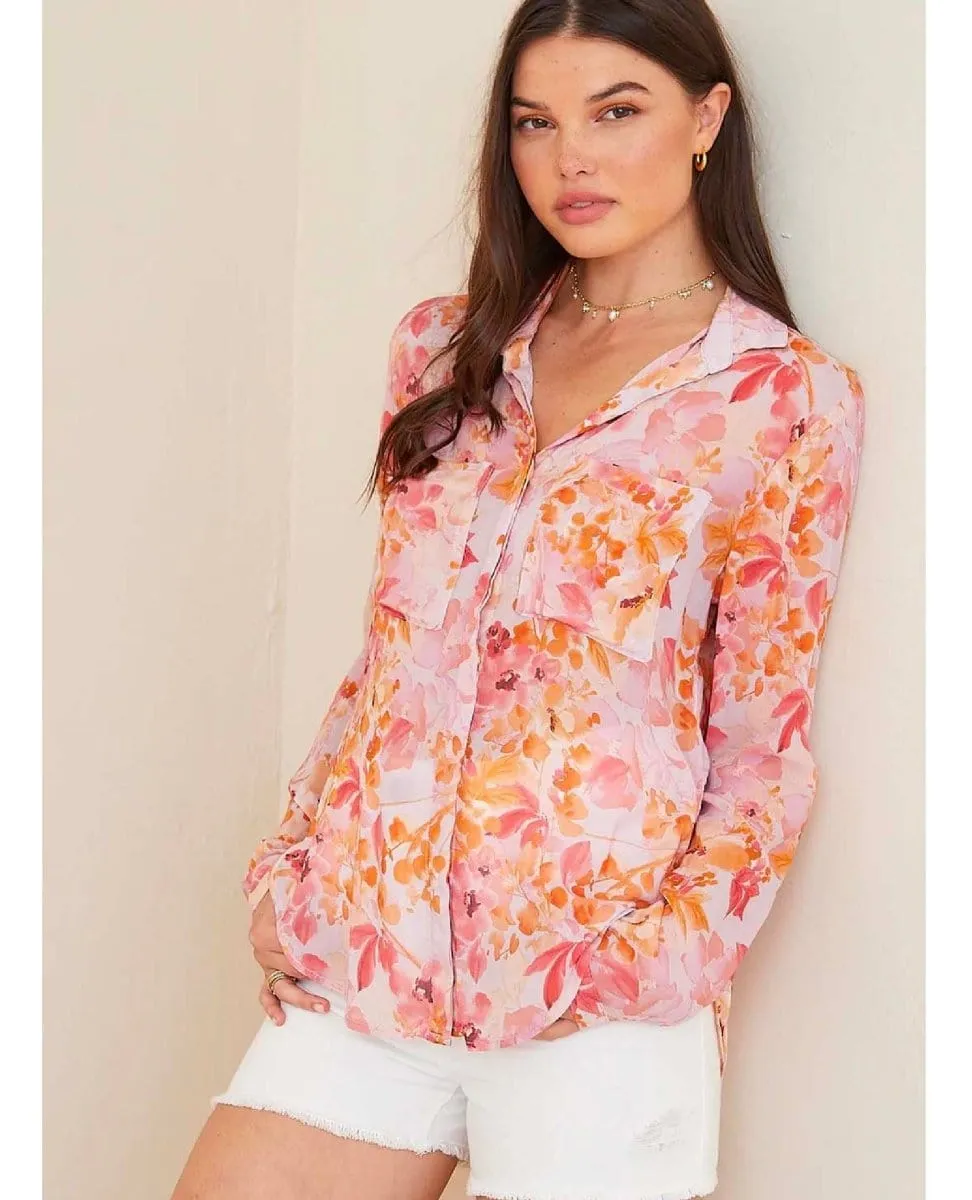 Fiesta Floral Button Down Top