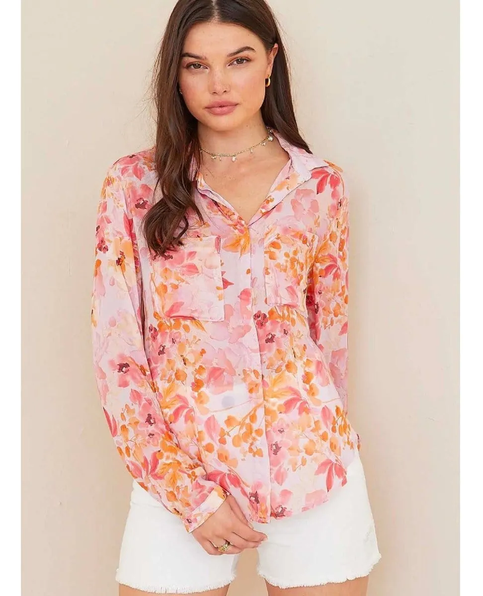 Fiesta Floral Button Down Top