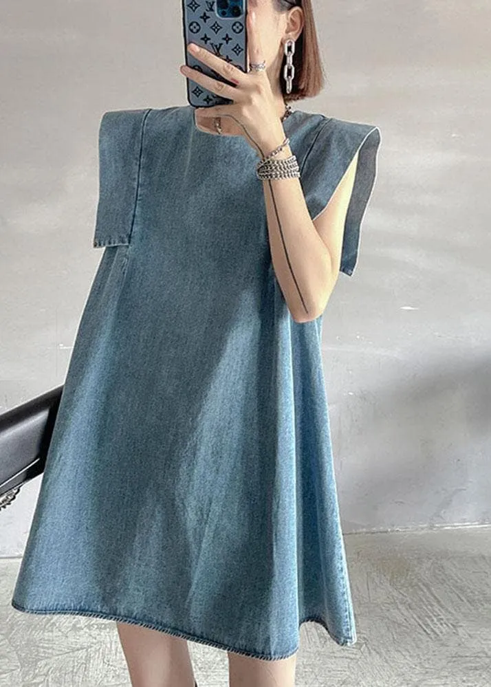 Fitted Light Blue Patchwork Denim Shift Dress Summer