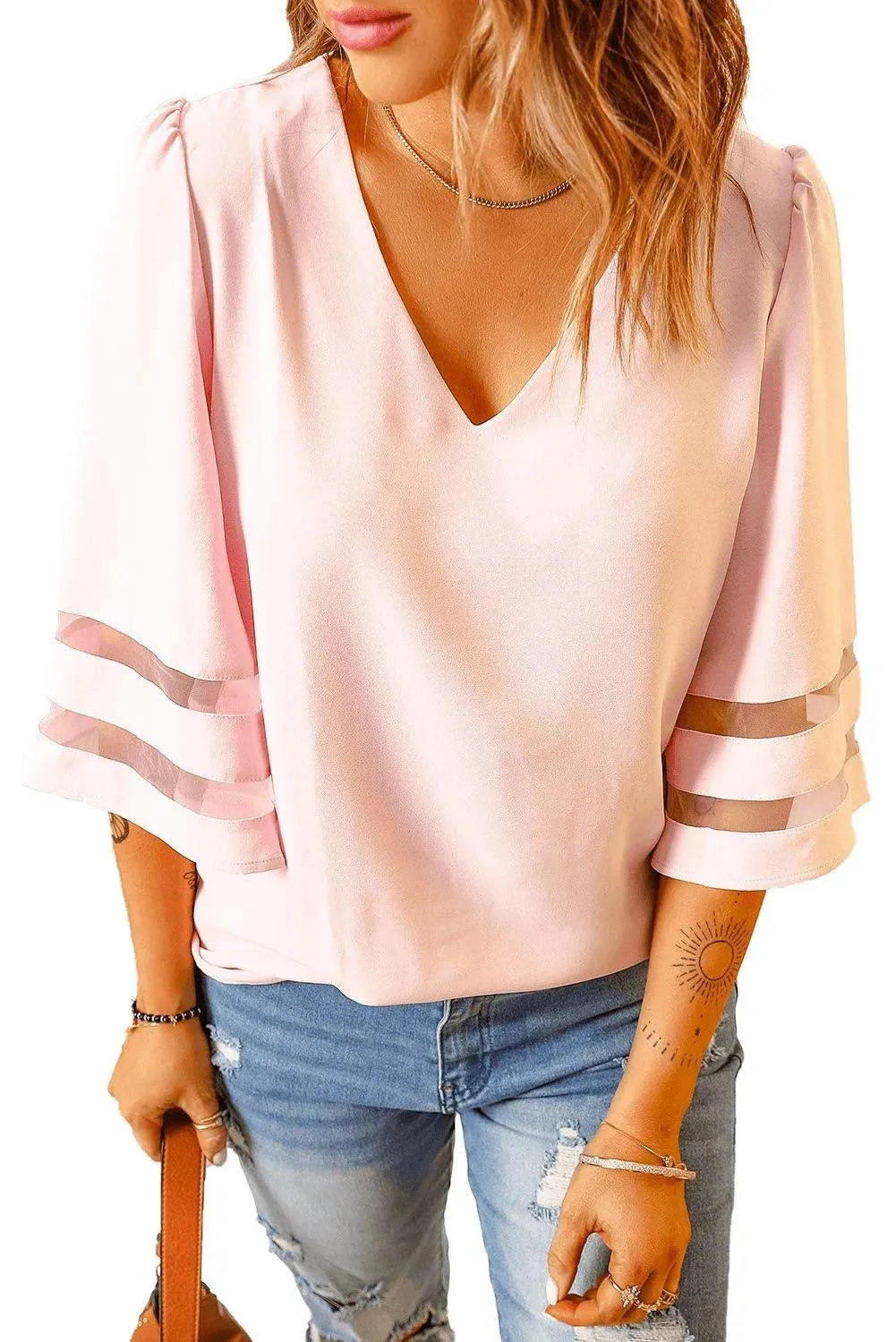 Flare Sleeve V Neck Loose Blouse