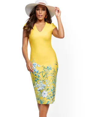 Floral Cap-Sleeve Sheath Dress