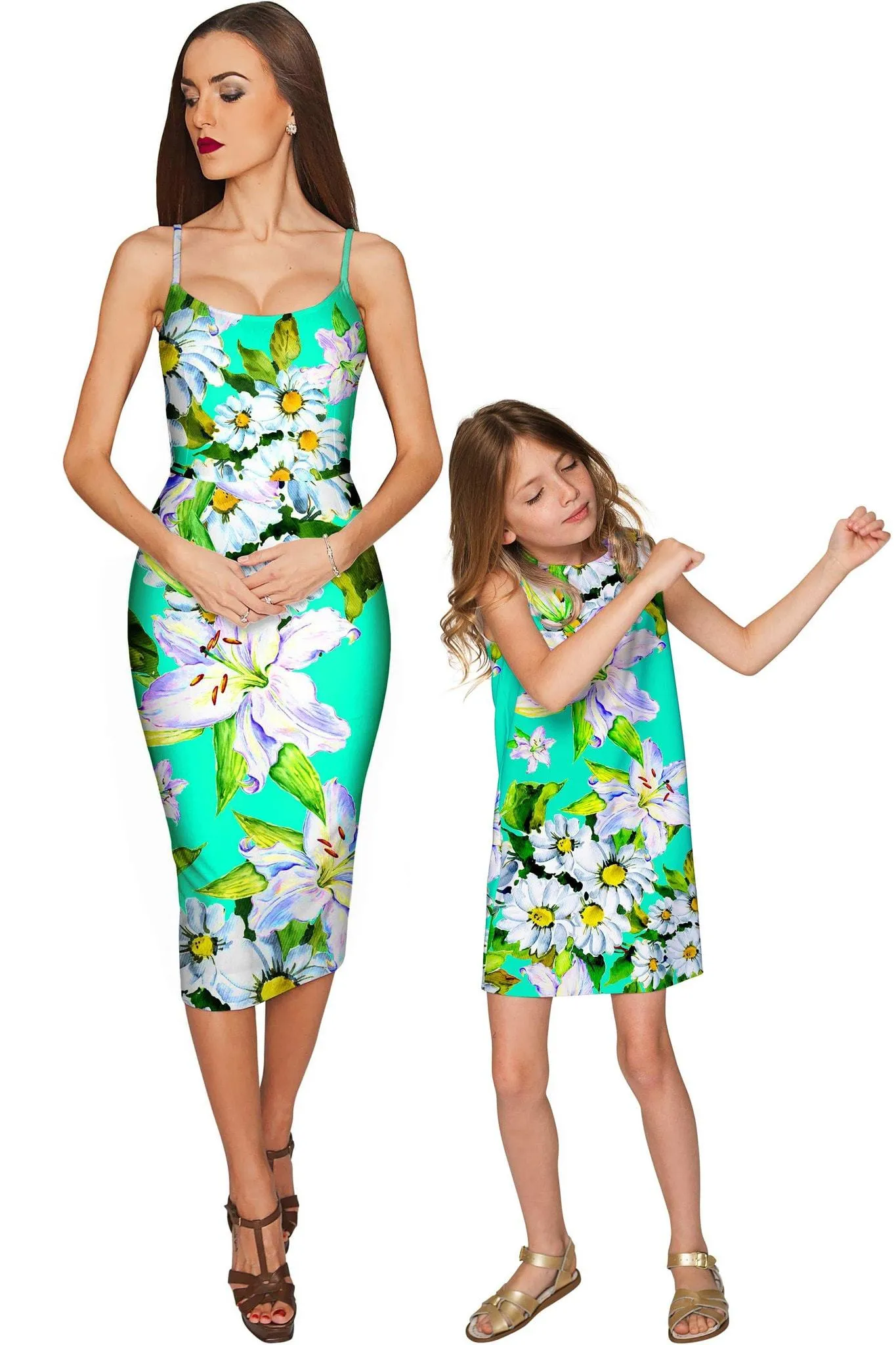 Flower Party Adele Green Designer Summer Shift Dress - Girls