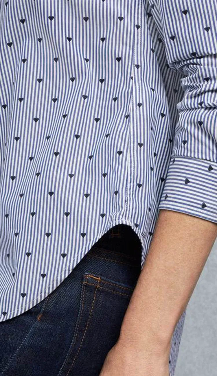 Frank Blue Stripes with Navy Hearts, Italian Poplin Button Down Shirt