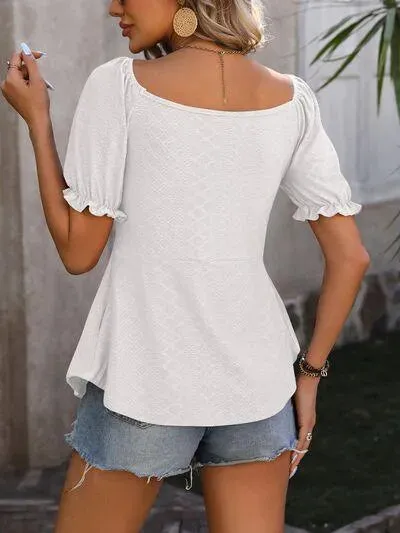 Get Flirty: Ruched V-Neck Flounce Sleeve Blouse